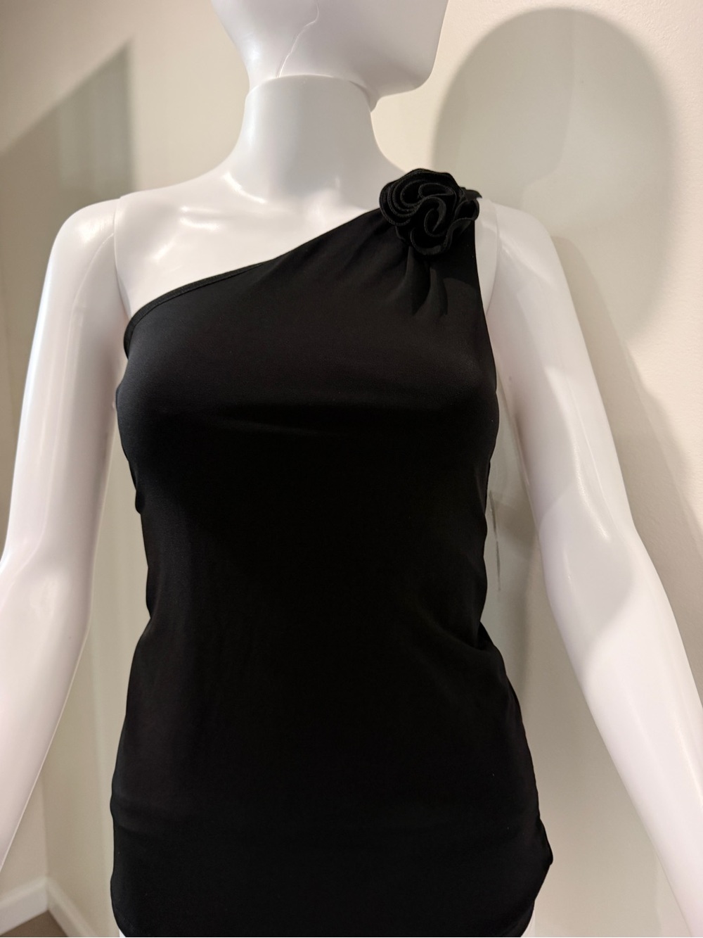 INC International Concepts One-Shoulder Black Tank with Rosette